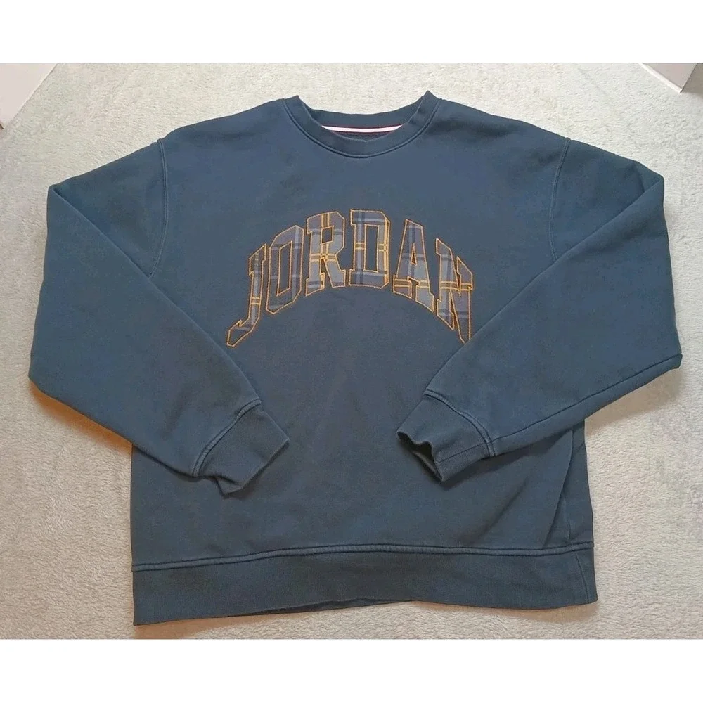 Jordan Mens Medium Black Sweatshirt Essential Holiday Plaid Air Spellout
